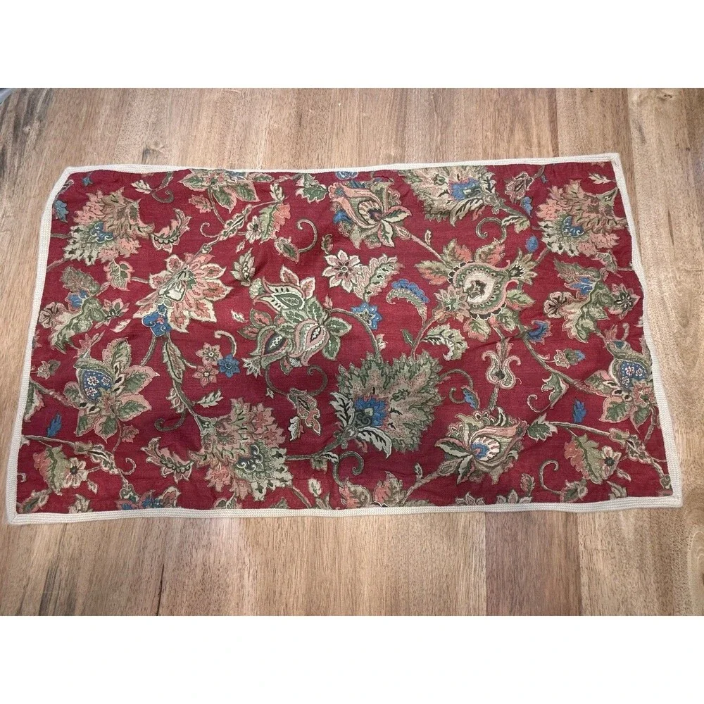 Chaps Annabelle 2 King Shams Red Jacobean Floral Paisley Jute Trim
